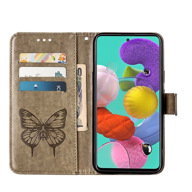 Flip Cover Samsung Galaxy A51 Sommerfugledesign Med Snor