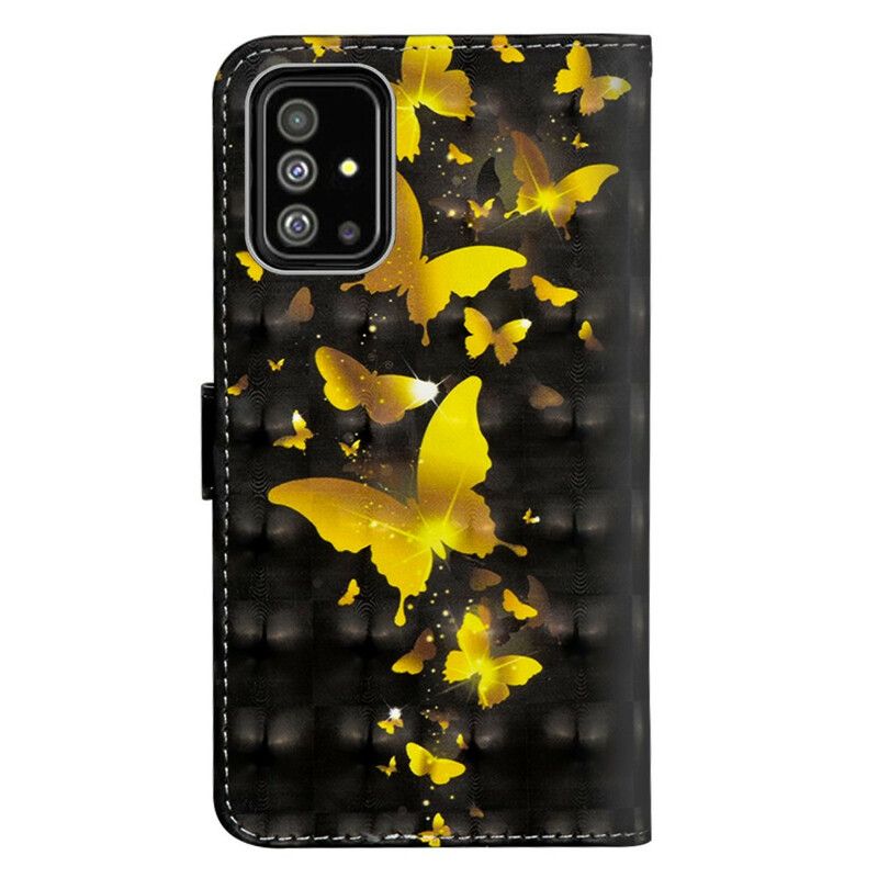 Læder Cover Samsung Galaxy A51 Gule Sommerfugle