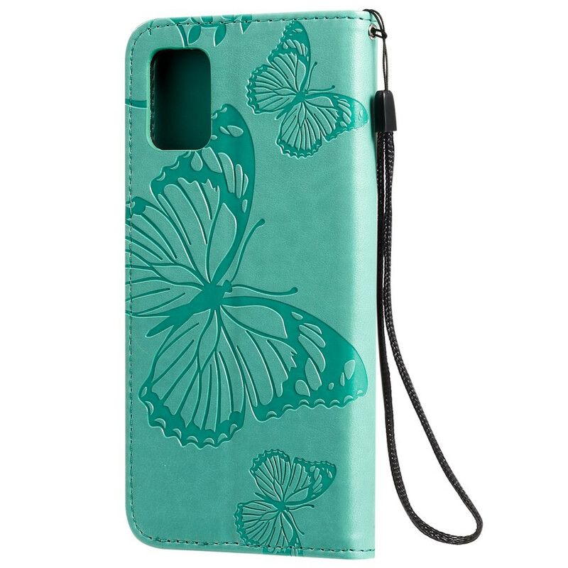 Læder Cover Samsung Galaxy A51 Med Snor Kæmpe Strappy Sommerfugle