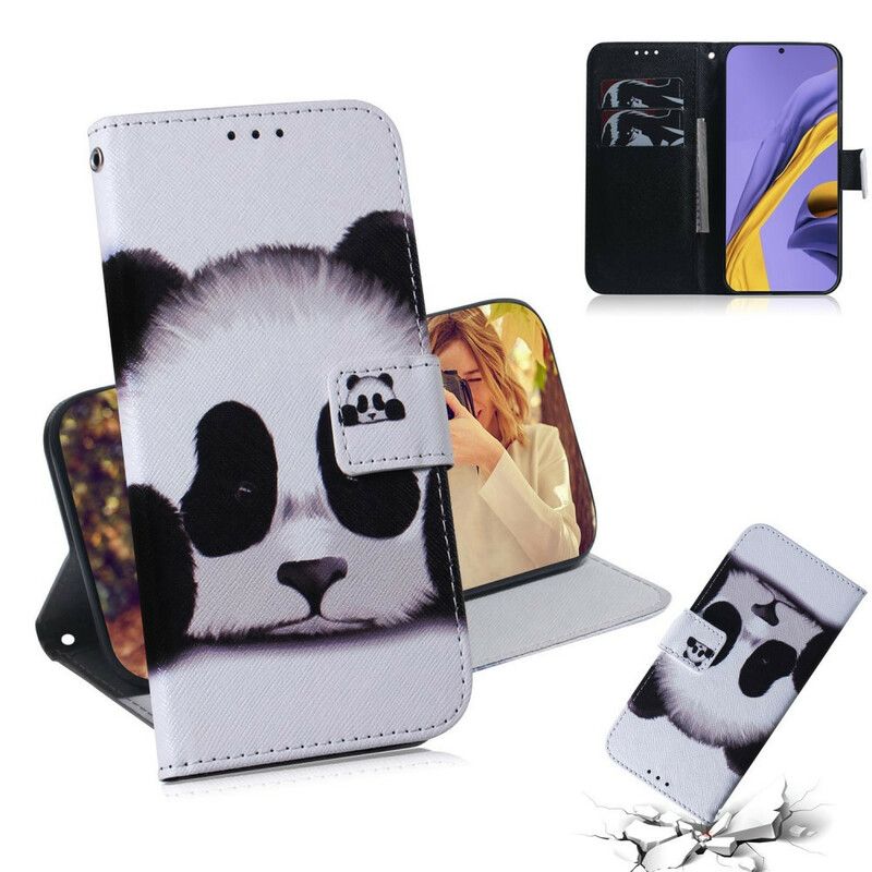 Læder Cover Samsung Galaxy A51 Panda Ansigt