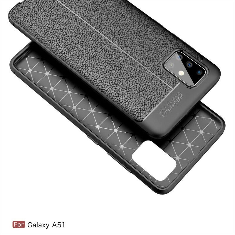 Mobilcover Samsung Galaxy A51 Dobbelt Linje Litchi Lædereffekt