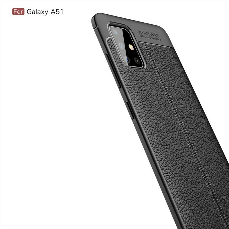 Mobilcover Samsung Galaxy A51 Dobbelt Linje Litchi Lædereffekt