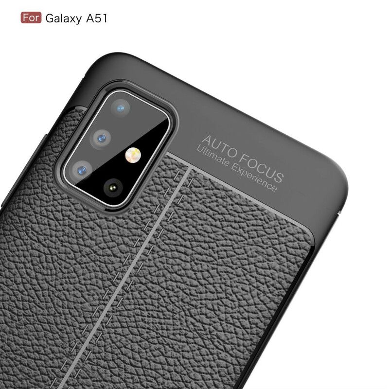 Mobilcover Samsung Galaxy A51 Dobbelt Linje Litchi Lædereffekt