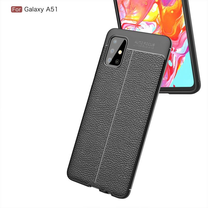 Mobilcover Samsung Galaxy A51 Dobbelt Linje Litchi Lædereffekt