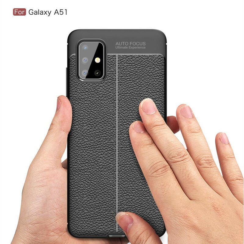 Mobilcover Samsung Galaxy A51 Dobbelt Linje Litchi Lædereffekt