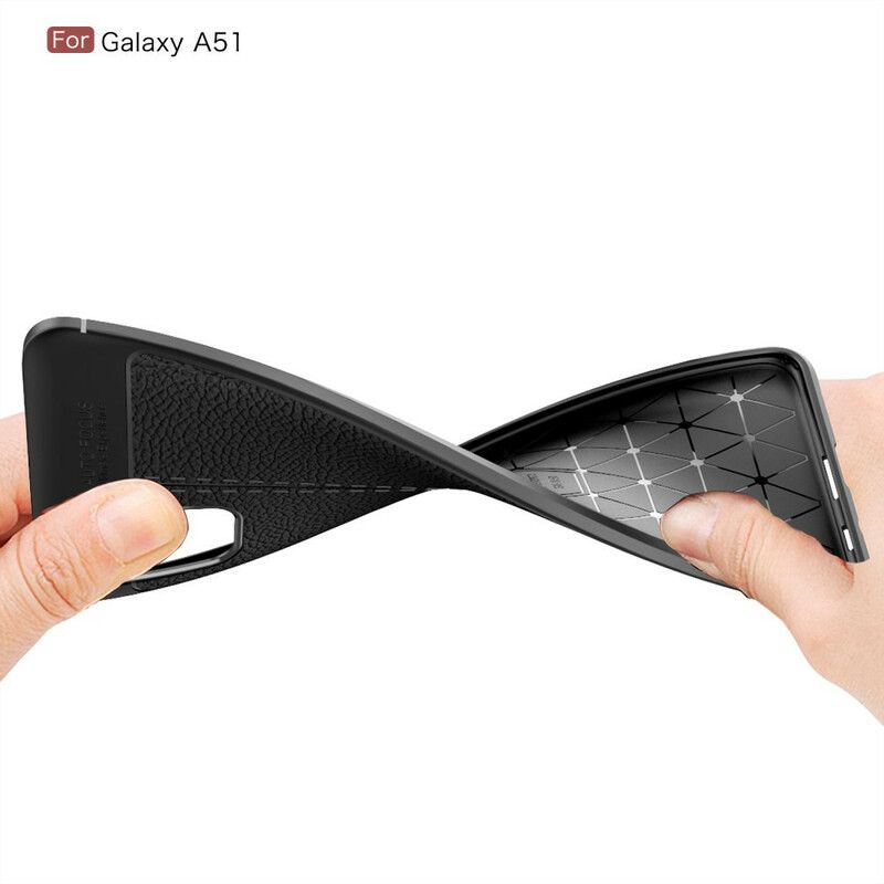 Mobilcover Samsung Galaxy A51 Dobbelt Linje Litchi Lædereffekt