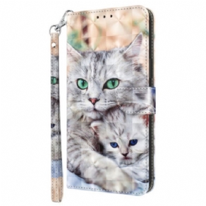 Læder Cover Google Pixel 7A Med Snor Strappy Cat Familie