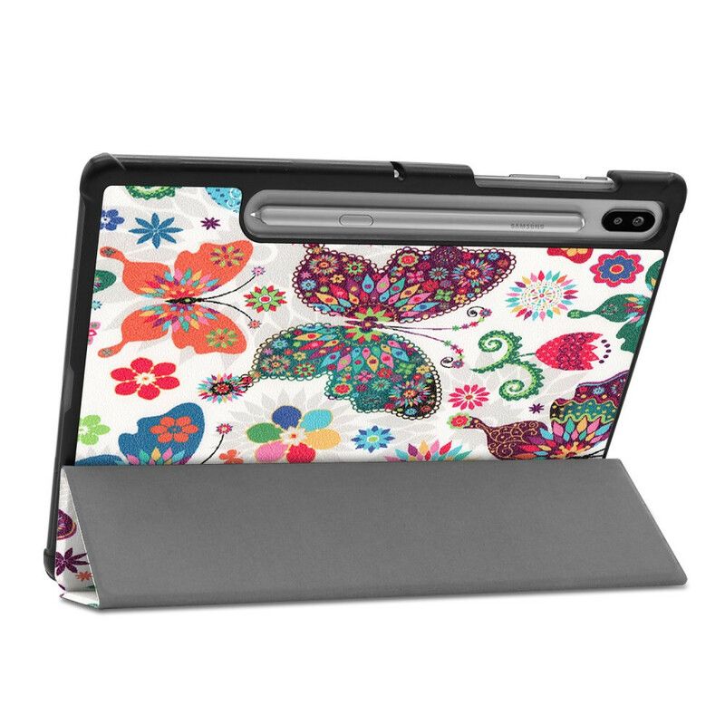 Cover Samsung Galaxy Tab S6 Retro Sommerfugle Og Blomster