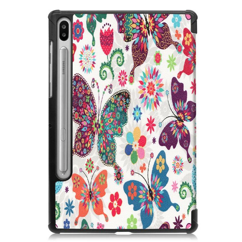 Cover Samsung Galaxy Tab S6 Retro Sommerfugle Og Blomster