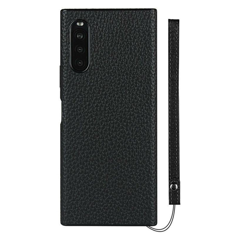 Mobilcover Sony Xperia 10 II Ægte Litchi-læder Med Rem