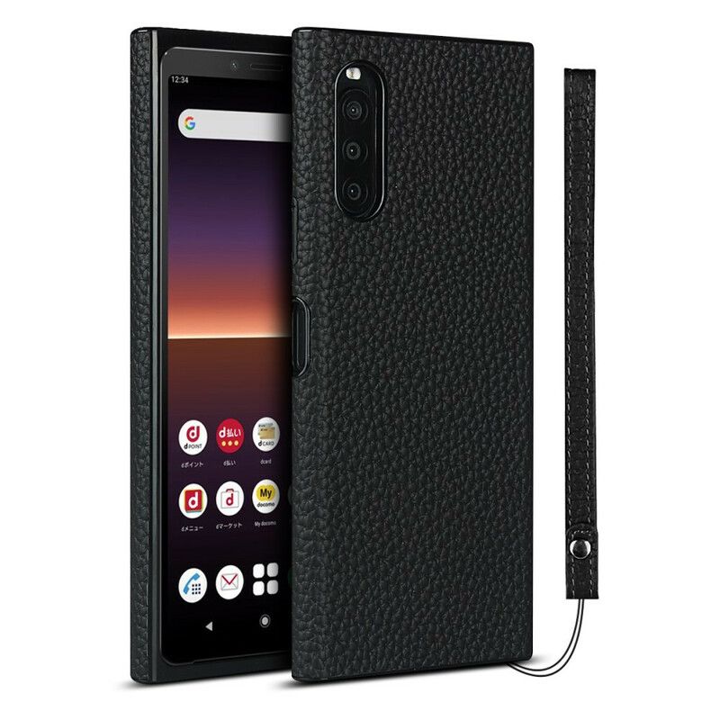 Mobilcover Sony Xperia 10 II Ægte Litchi-læder Med Rem