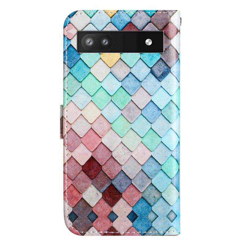 Flip Cover Google Pixel 7A Med Snor Farvet Strip Gitter