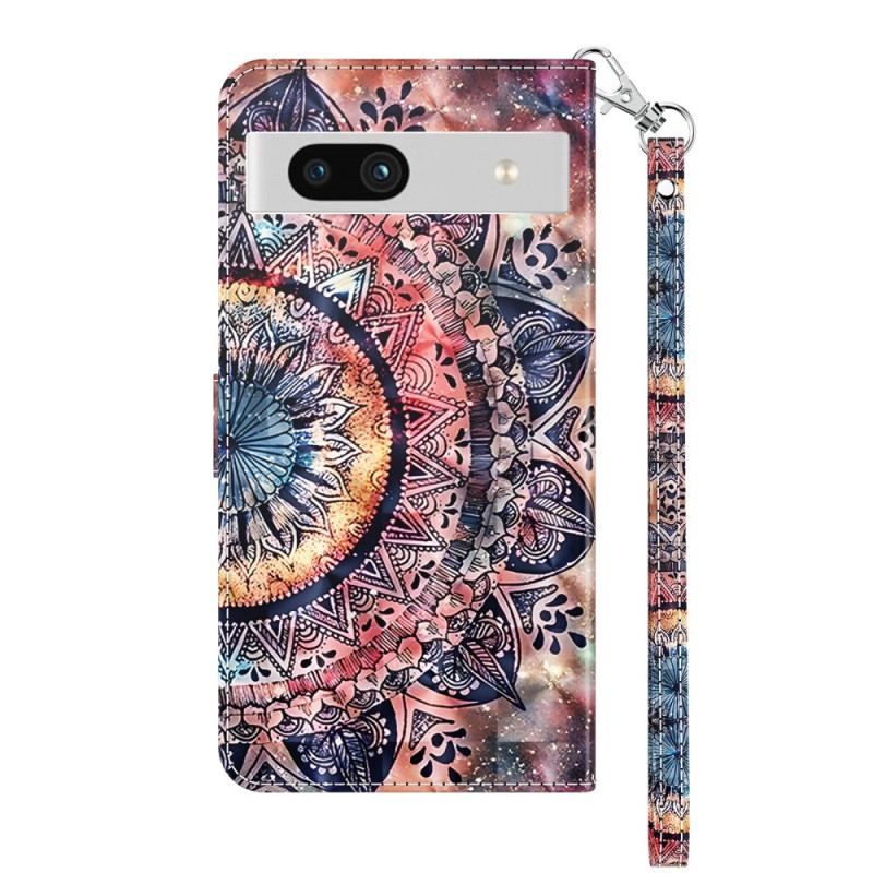 Flip Cover Google Pixel 7A Med Snor Strappy Akvarel Mandala