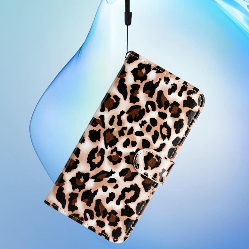 Flip Cover Google Pixel 7A Med Snor Strappy Leopard Print