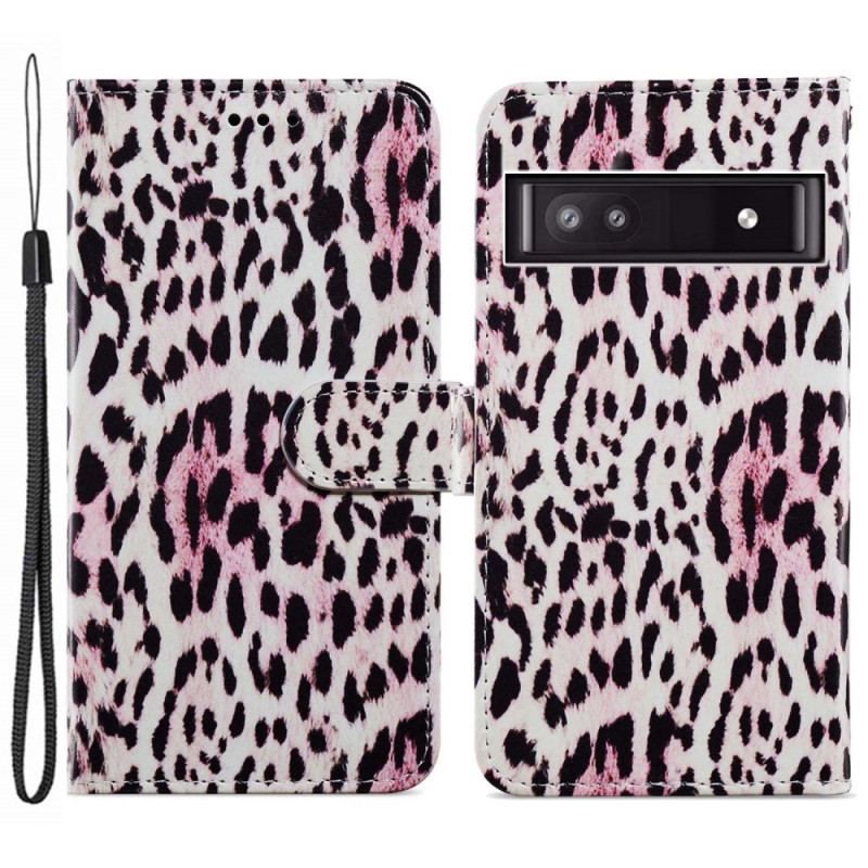 Flip Cover Google Pixel 7A Med Snor Strappy Med Leopardeffekt