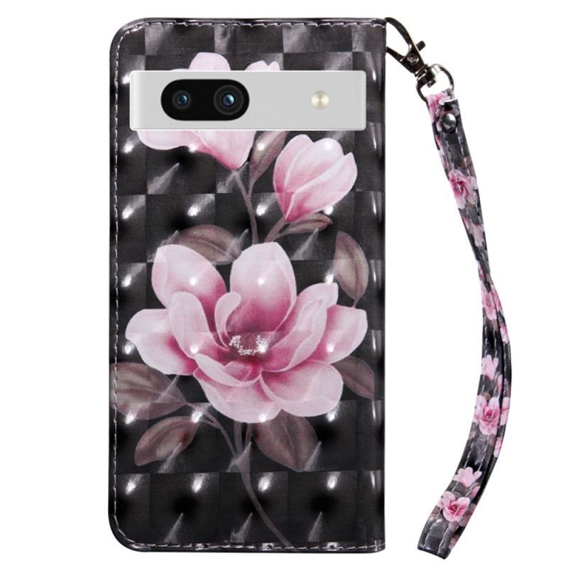 Flip Cover Google Pixel 7A Med Snor Strappy Lyserøde Blomster