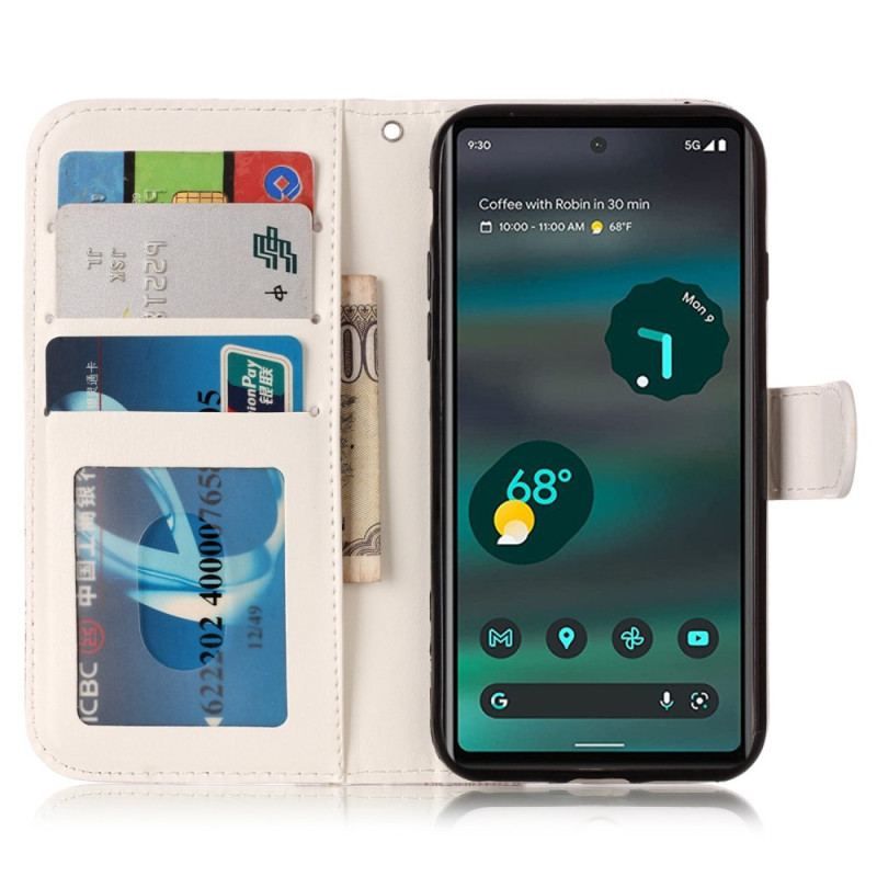 Flip Cover Google Pixel 7A Med Snor Strappy Mønster