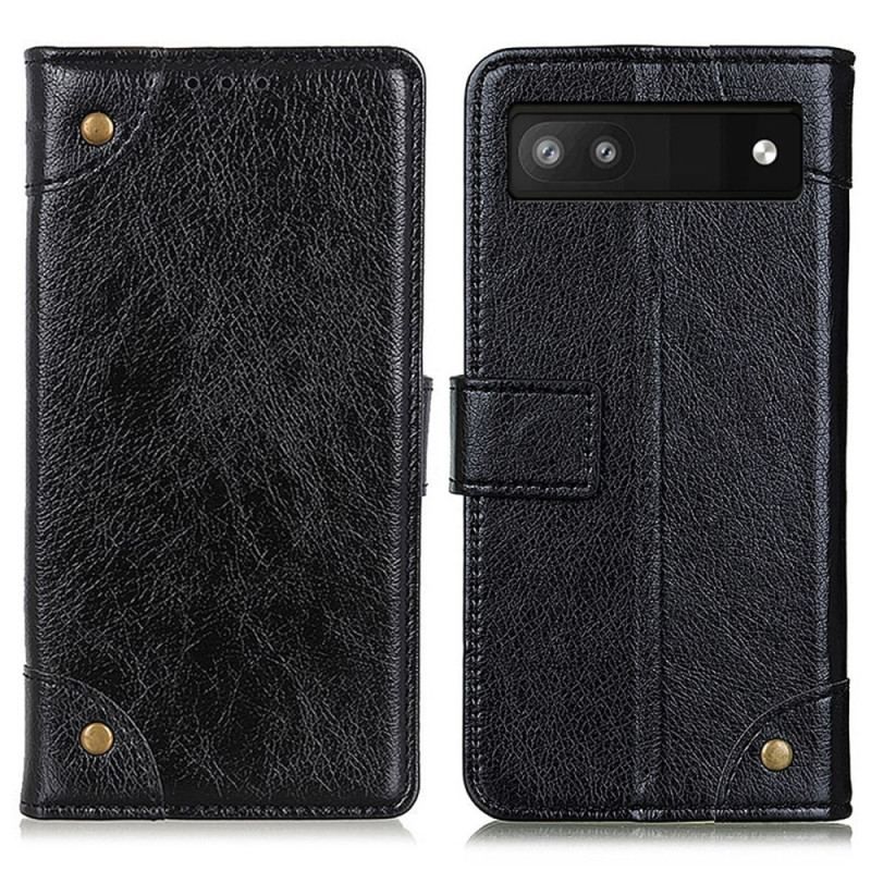 Flip Cover Google Pixel 7A Style Nappa Læder Vintage Nitter