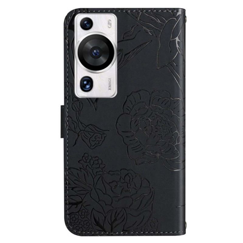 Flip Cover Huawei P60 Pro Sommerfugle Med Skulderrem