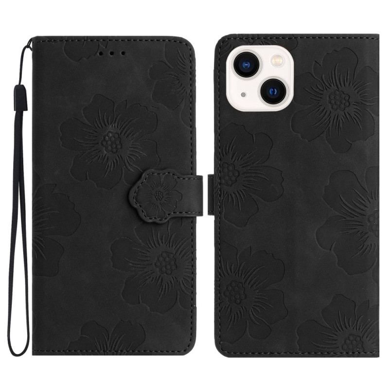 Flip Cover iPhone 15 Blomstertryk