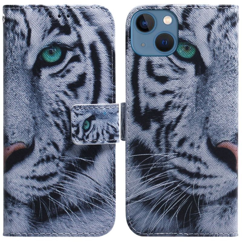 Flip Cover iPhone 15 Hvid Tiger