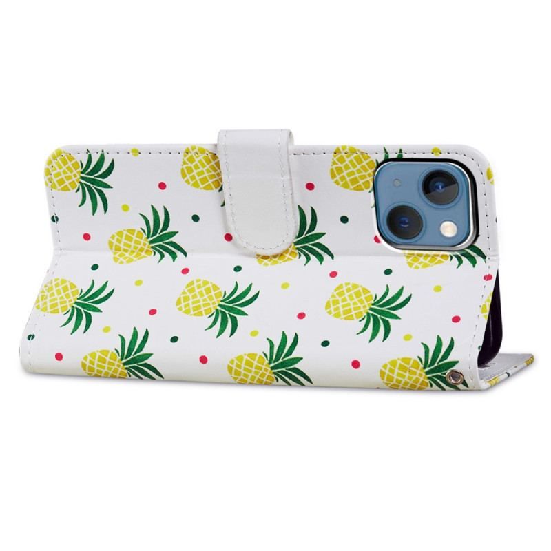 Flip Cover iPhone 15 Med Snor Ananas Med Rem