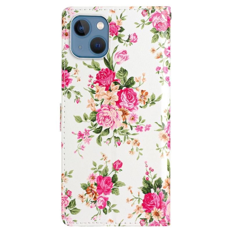 Flip Cover iPhone 15 Med Snor Frihedsblomster Med Rem