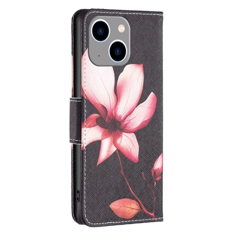 Flip Cover iPhone 15 Plus Lyserød Blomst