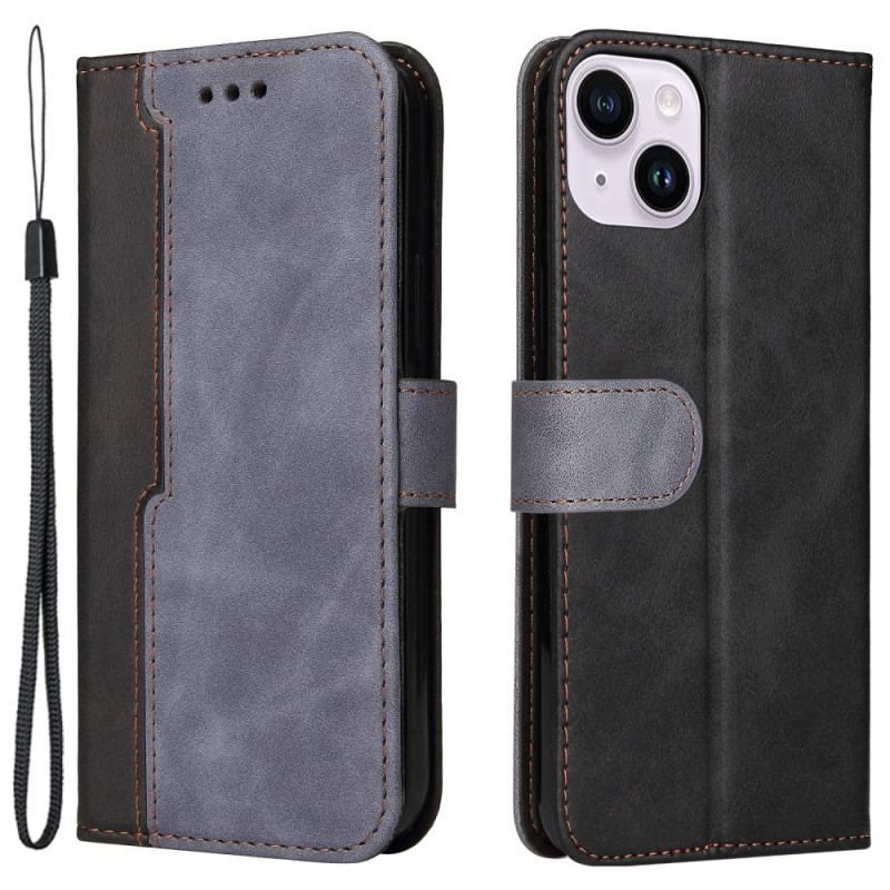 Flip Cover iPhone 15 Plus Tofarvet Stilfuld