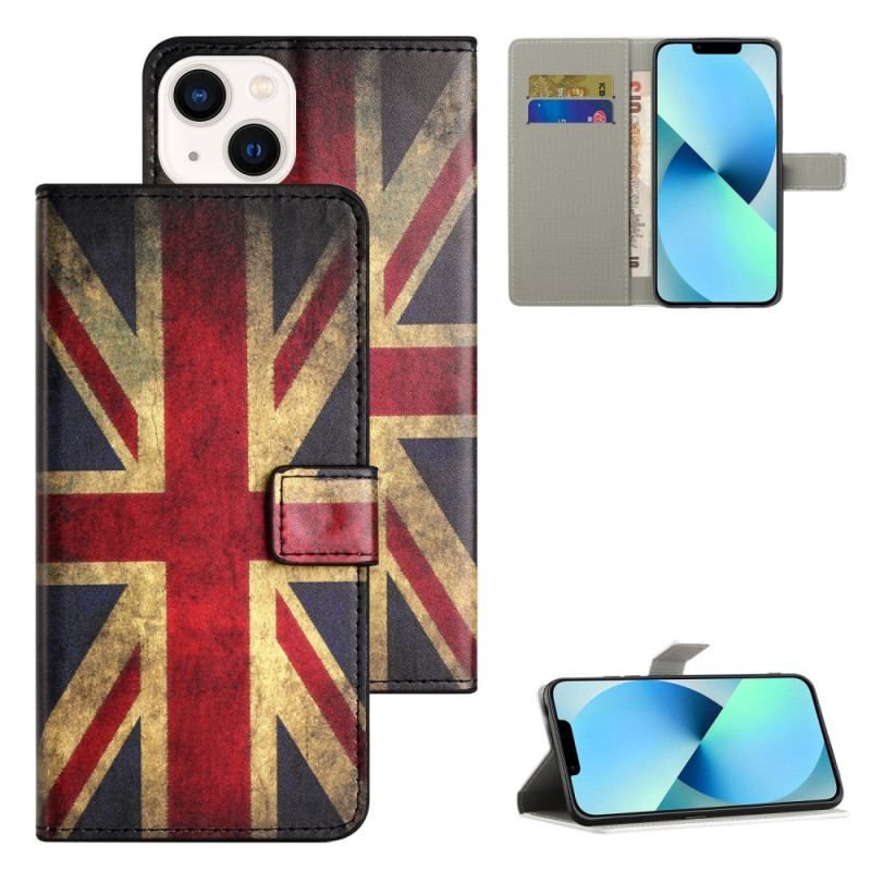 Flip Cover iPhone 15 Plus Vintage Engelsk Flag