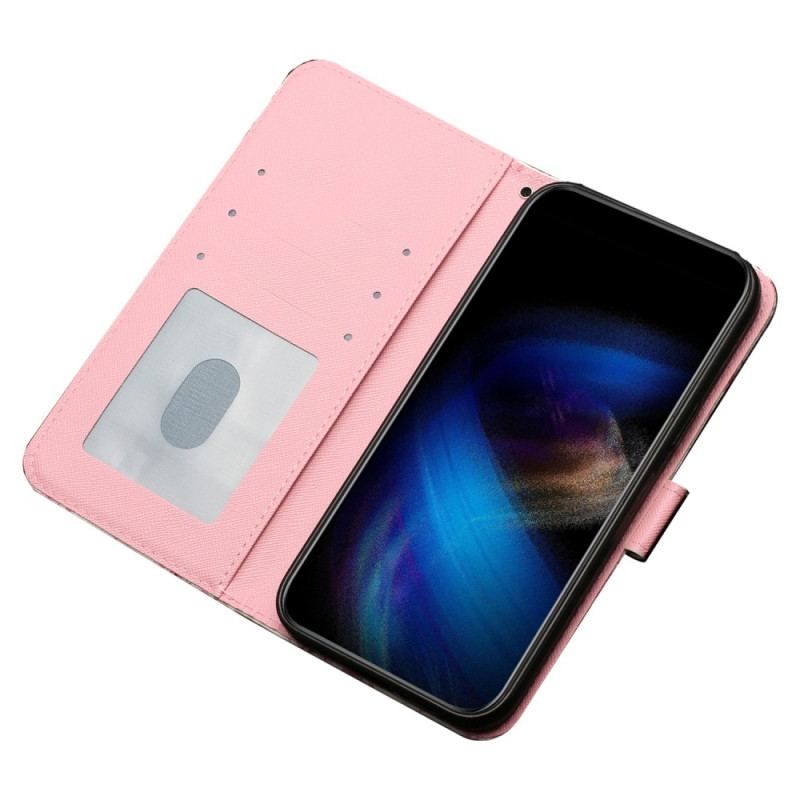 Flip Cover iPhone 15 Pro Max Med Snor 3d Blomster Med Rem