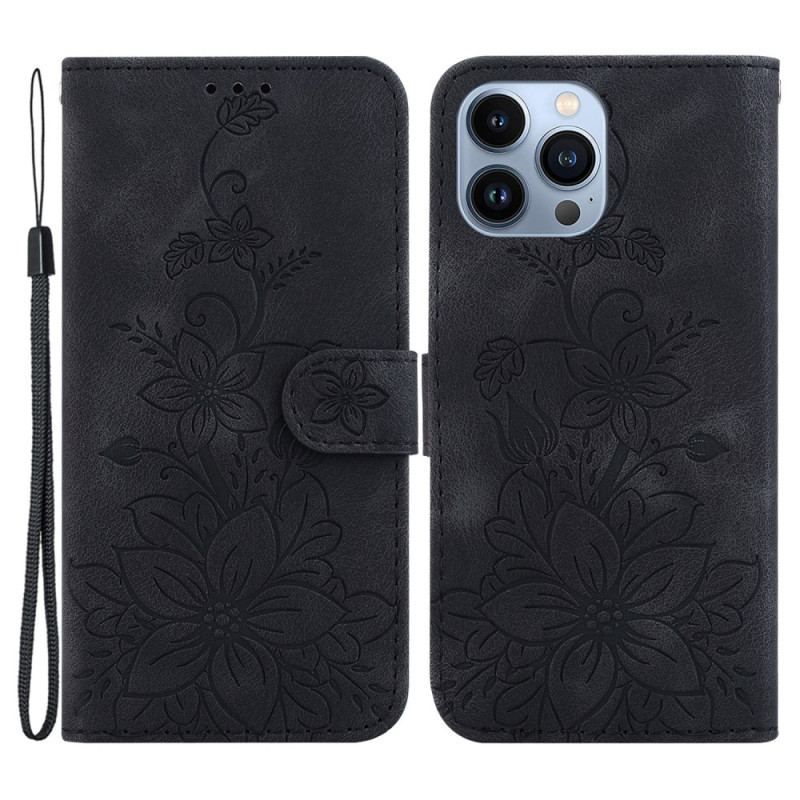 Flip Cover iPhone 15 Pro Max Med Snor Blomsterrem