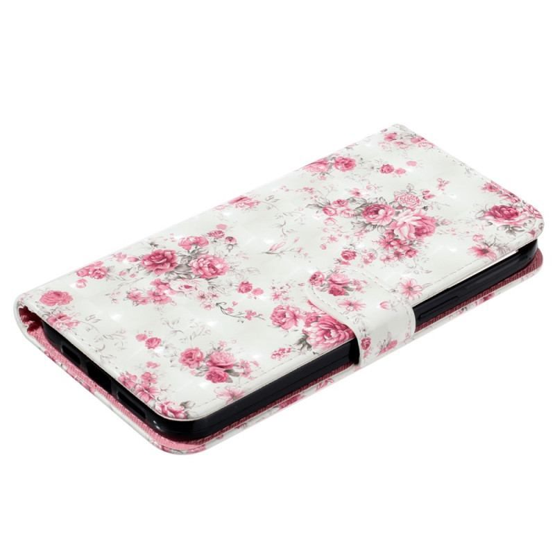 Flip Cover iPhone 15 Pro Med Snor 3d Blomster Med Rem