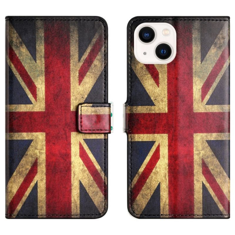 Flip Cover iPhone 15 Vintage Engelsk Flag