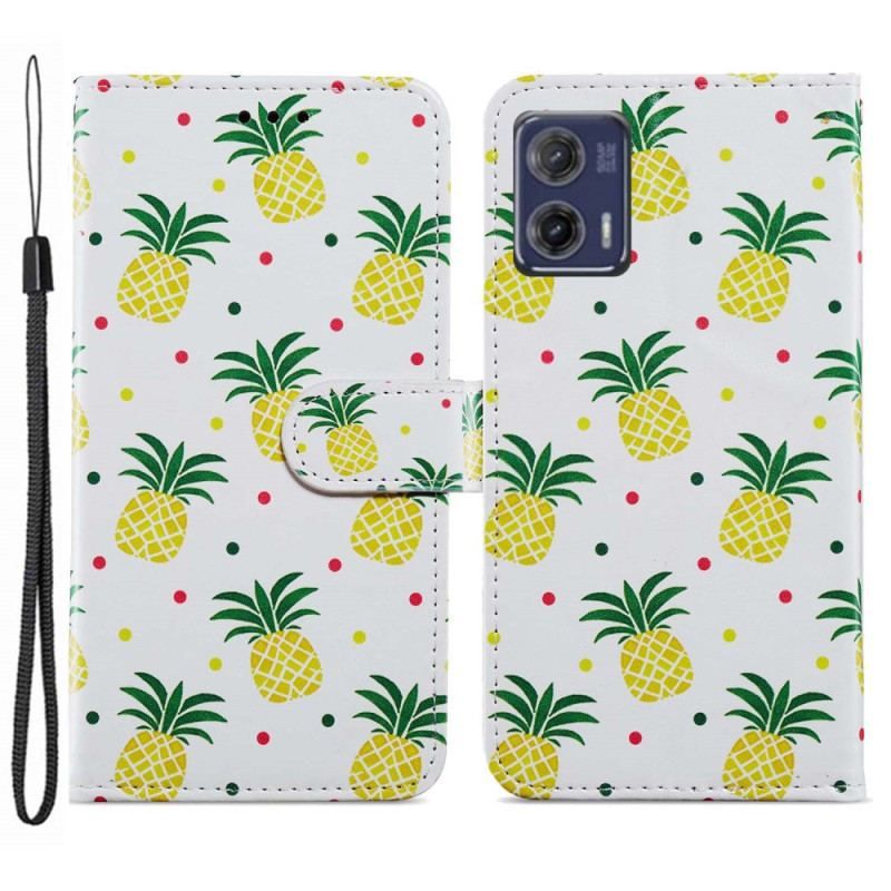 Flip Cover Moto G73 5G Med Snor Strappy Ananas