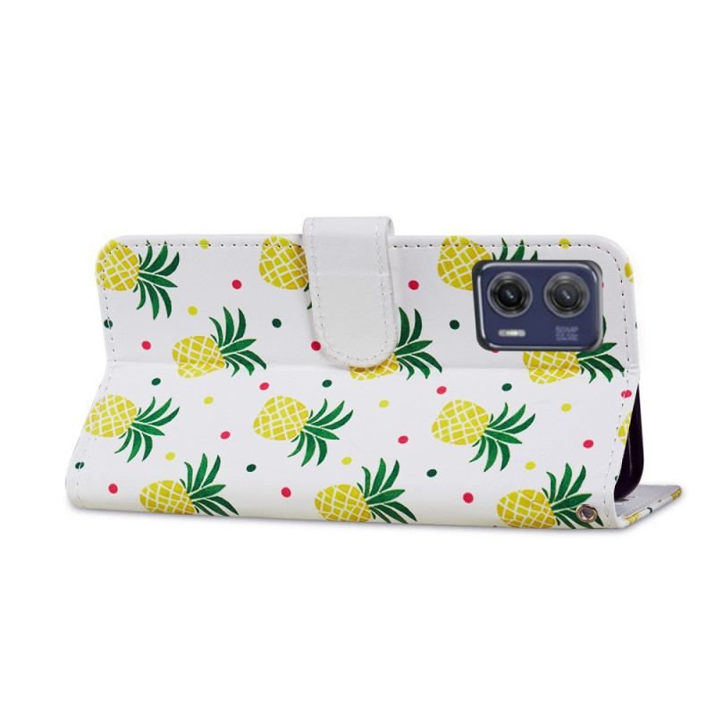 Flip Cover Moto G73 5G Med Snor Strappy Ananas