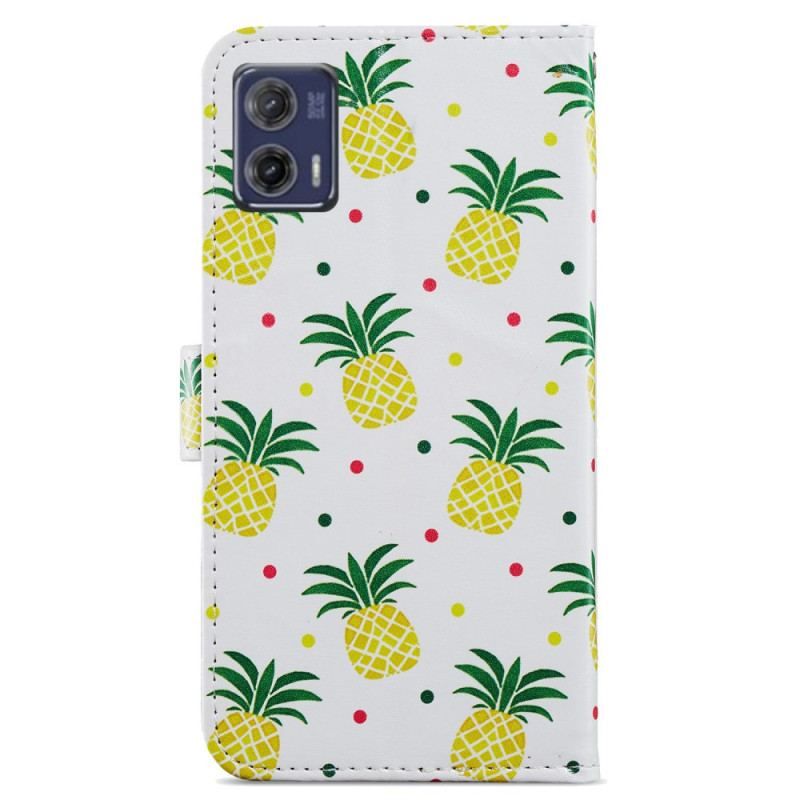 Flip Cover Moto G73 5G Med Snor Strappy Ananas