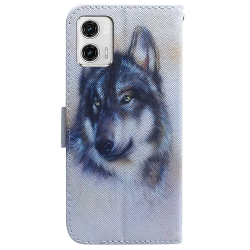 Flip Cover Moto G73 5G Med Snor Strappy Aquarel Wolf