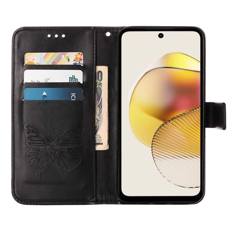 Flip Cover Moto G73 5G Med Snor Strappy Blomstersommerfugl