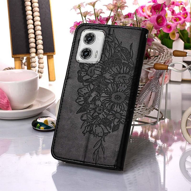 Flip Cover Moto G73 5G Med Snor Strappy Blomstersommerfugl