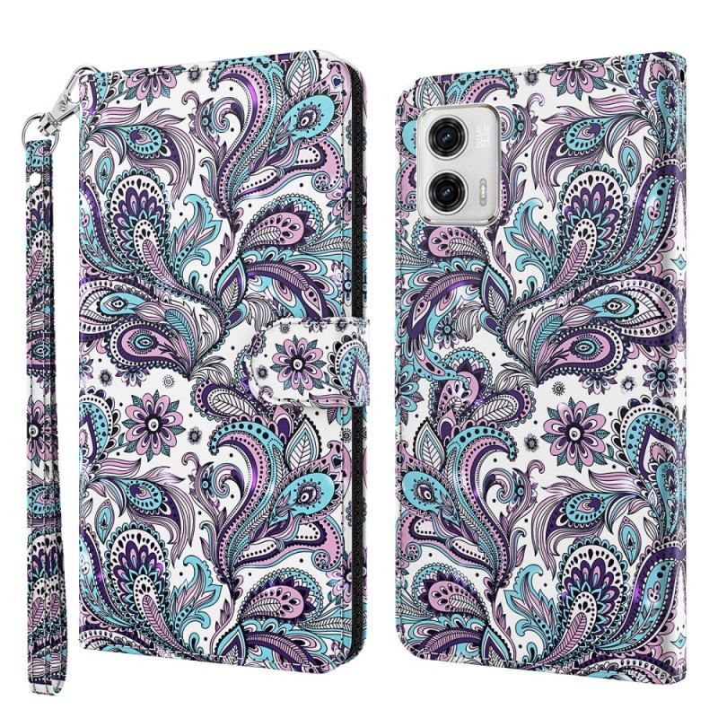 Flip Cover Moto G73 5G Med Snor Strappy Paisley Mønster