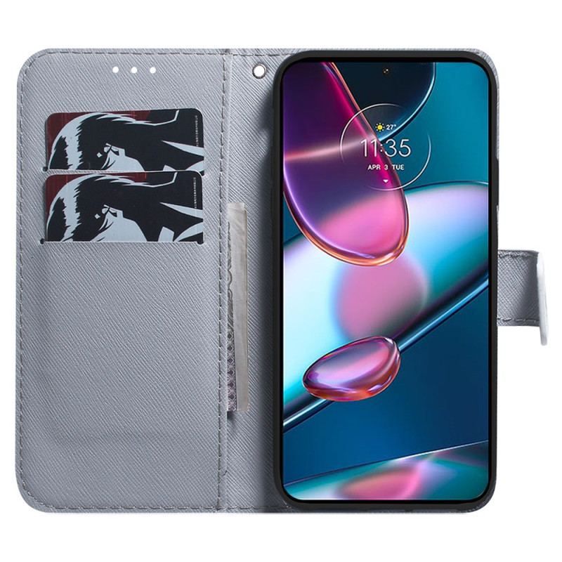 Flip Cover Moto G73 5G Med Snor Strappy White Tiger