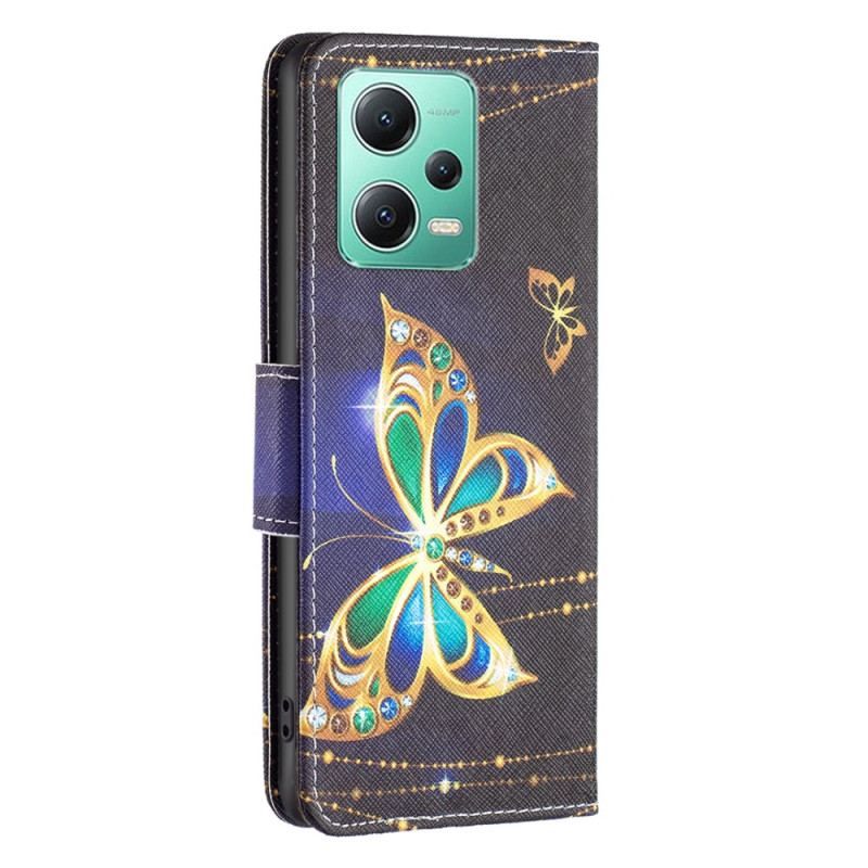 Flip Cover Poco X5 5G Gyldne Sommerfugle