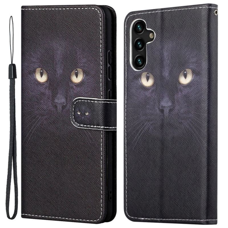 Flip Cover Samsung Galaxy A13 5G / A04s Med Snor Strappy Black Cat Eyes