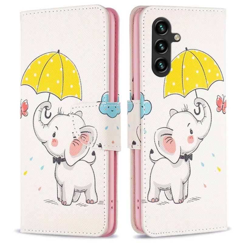 Flip Cover Samsung Galaxy A14 / A14 5G Elefant I Regnen