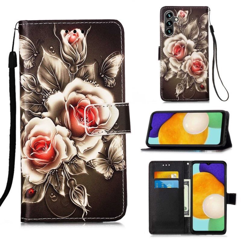 Flip Cover Samsung Galaxy A54 5G Med Snor Rem Roses