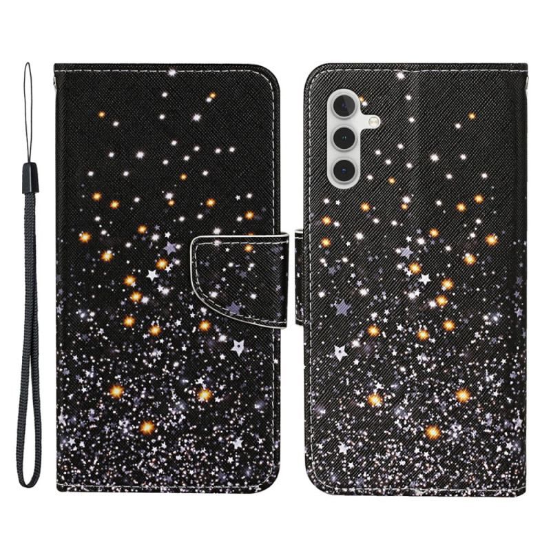 Flip Cover Samsung Galaxy A54 5G Med Snor Sort Bund Og Glitter Strappy