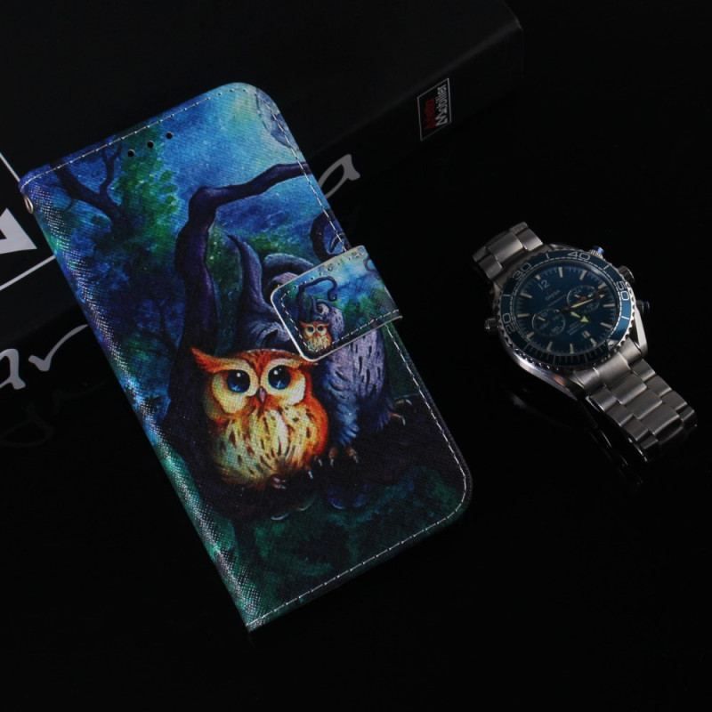 Flip Cover Samsung Galaxy A54 5G Med Snor Strappy Owls Maleri