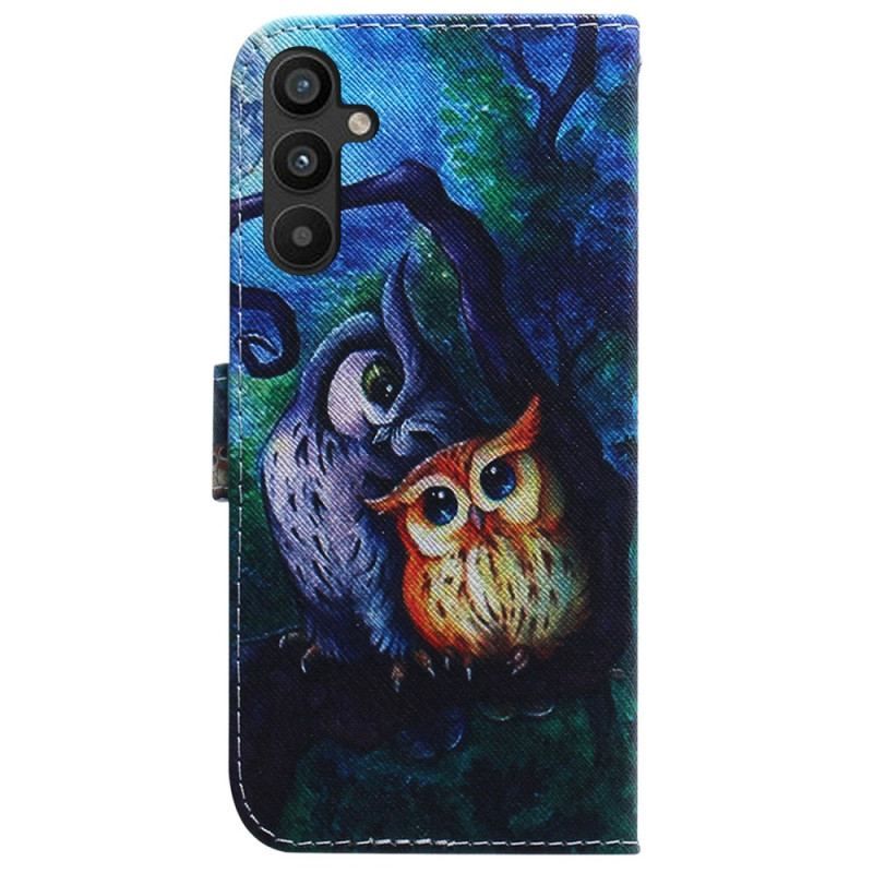 Flip Cover Samsung Galaxy A54 5G Med Snor Strappy Owls Maleri