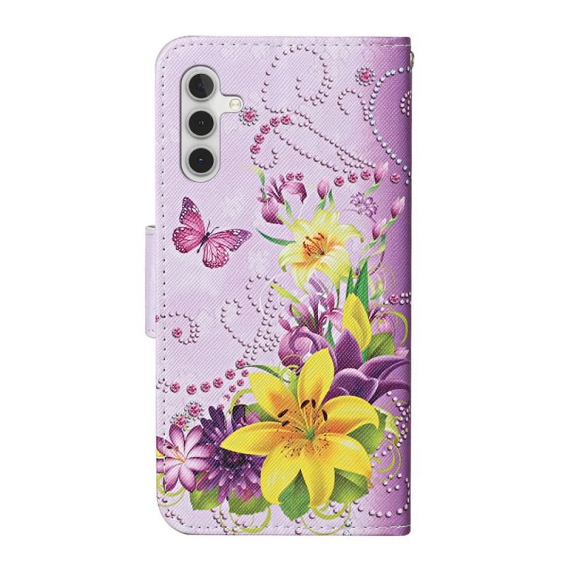 Flip Cover Samsung Galaxy A54 5G Mesterlige Sommerfugle Med Snor